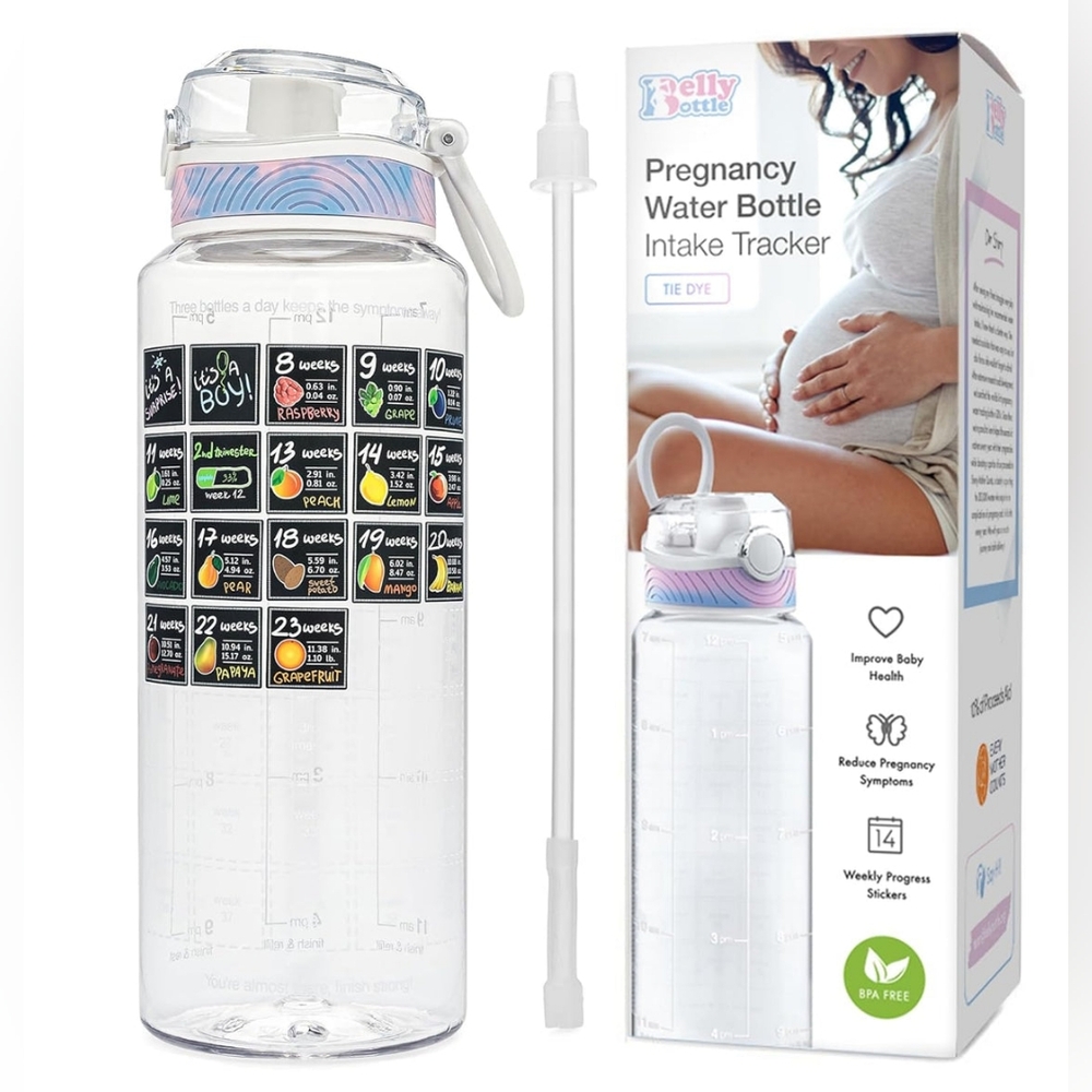Belly Bottle Pregnancy Water Intake Bottle Straw & Weekly Progress Stickers